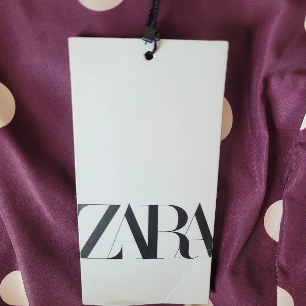 Xs - Zara - Taffeta purple white polka dot blouse - Picture 4 of 7
